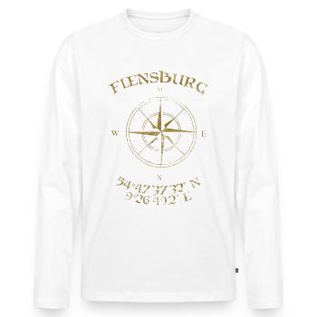 Kompass GPS Koordinaten Flensburg - Männer Premium Bio Langarmshirt - Weiß - Vorne - Nico (187cm)