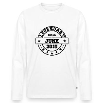Légendaire depuis juin 2010 - Anniversaire - T-shirt manches longues Premium bio Homme - blanc - Devant - Nico (187cm)