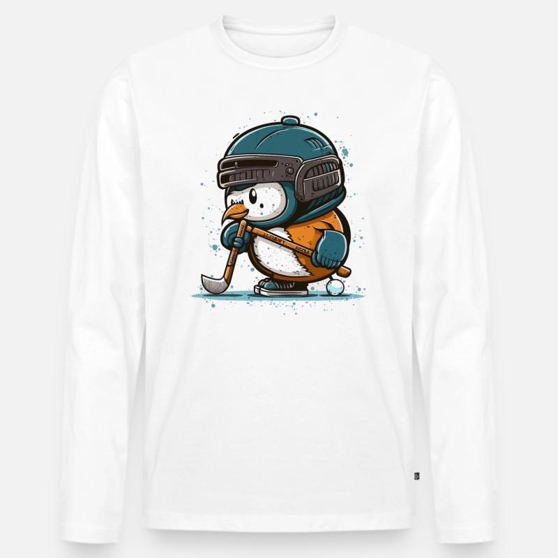 Pinguin Puckster - Männer Premium Bio Langarmshirt - Weiß