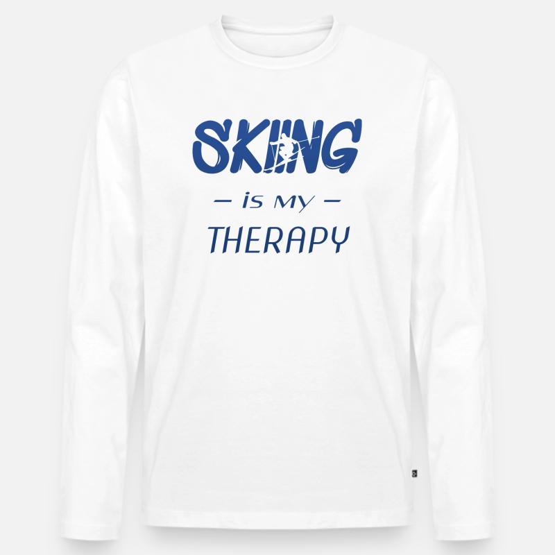 skiing is my therapy - Männer Premium Bio Langarmshirt - Weiß