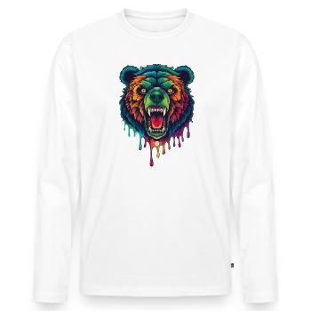 08 Coloré Wild Evil Monster Bear Gouttes de couleur - T-shirt manches longues Premium bio Homme - blanc - Devant - Nico (187cm)