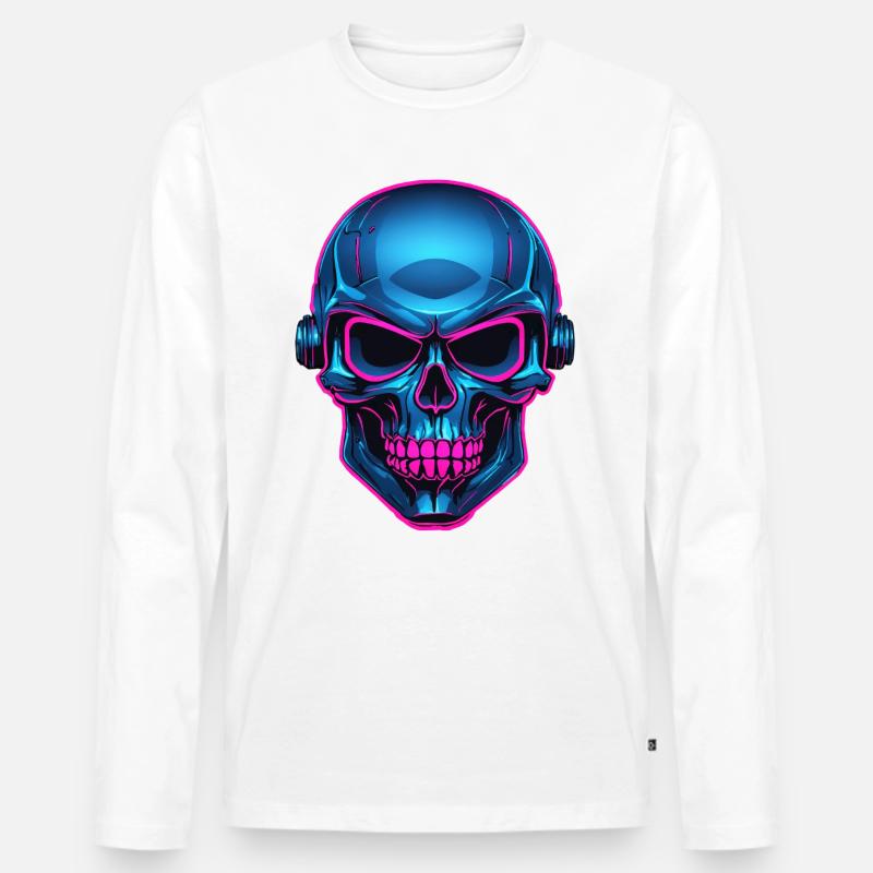 Neon Skull mit Kopfhörer - Männer Premium Bio Langarmshirt - Weiß