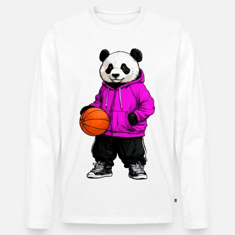 Basketball Panda - Männer Premium Bio Langarmshirt - Weiß