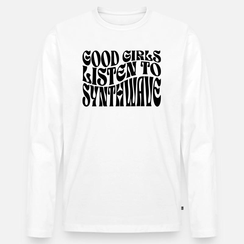 Mädchen hören Synthwave-Musik - Männer Premium Bio Langarmshirt - Weiß