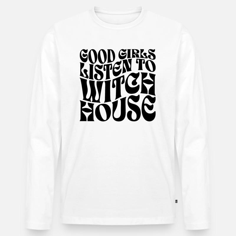 Mädchen hören Hexenhausmusik - Männer Premium Bio Langarmshirt - Weiß