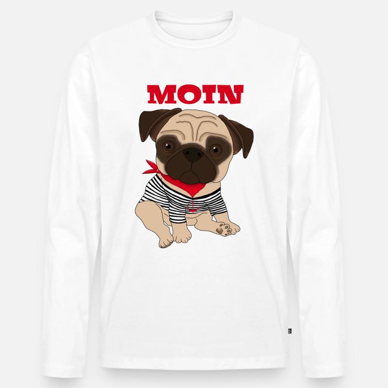 Moin Mops Hund Geschenkidee - Männer Premium Bio Langarmshirt - Weiß