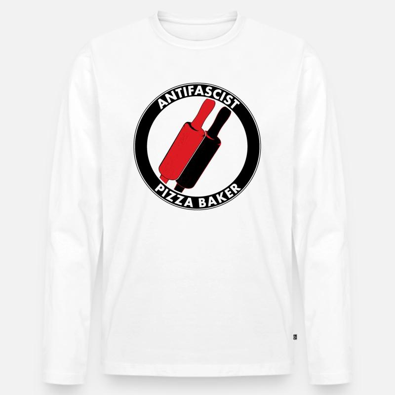 antifascist pizza baker - Männer Premium Bio Langarmshirt - Weiß