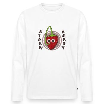 Strawberry Pun, Fruit drinking with straw - Men's Premium Organic Long Sleeve Shirt - white - Front - Nico (187cm)