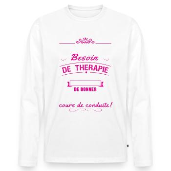 pas besoin de therapie juste besoin conduite - T-shirt manches longues Premium bio Homme - blanc - Devant - Nico (187cm)