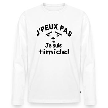 Humour j peux pas je suis timide - T-shirt manches longues Premium bio Homme - blanc - Devant - Nico (187cm)