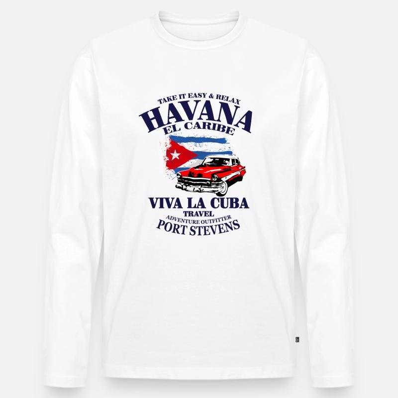 Havana - Cuba Flag - Männer Premium Bio Langarmshirt - Weiß