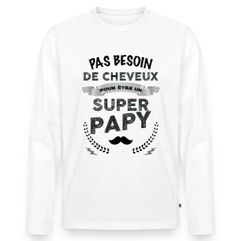 Mon papy Est Chauve Et sper cadeau humour papi - T-shirt manches longues Premium bio Homme - blanc - Devant - Nico (187cm)