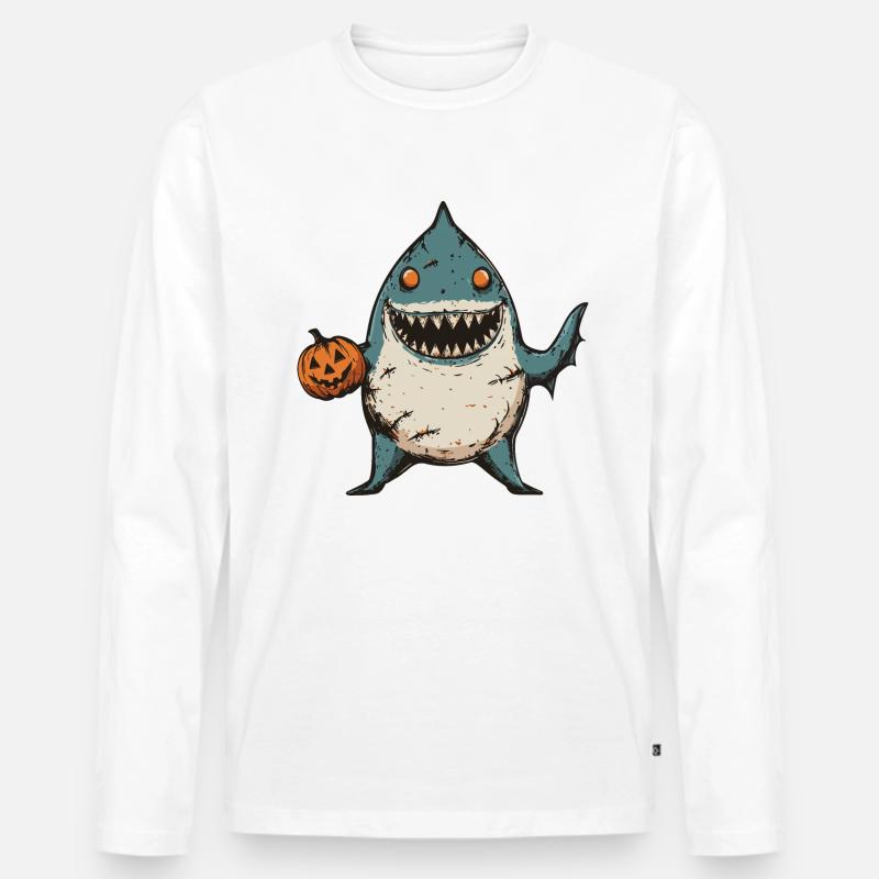 Hai Halloween Zombie - Männer Premium Bio Langarmshirt - undefined