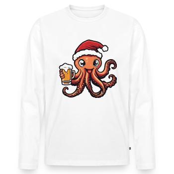 Octopus Christmas Beer Funny - Men's Premium Organic Long Sleeve Shirt - white - Front - Nico (187cm)