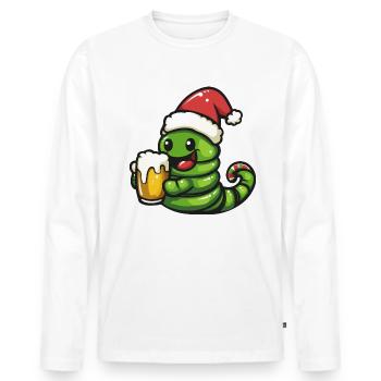 Worm Christmas Beer Funny - Men's Premium Organic Long Sleeve Shirt - white - Front - Nico (187cm)