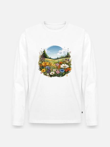 Bunte Blumenwiese im Sommer - Männer Premium Bio Langarmshirt - Weiß