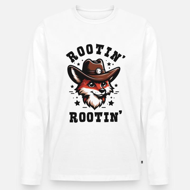 Fuchs Cowboy Lustige Tiere - Männer Premium Bio Langarmshirt - Weiß