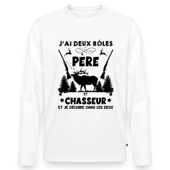 Père Et Chasseur Et Je Déchire Dans Les Deux - T-shirt manches longues Premium bio Homme - blanc - Devant - Nico (187cm)