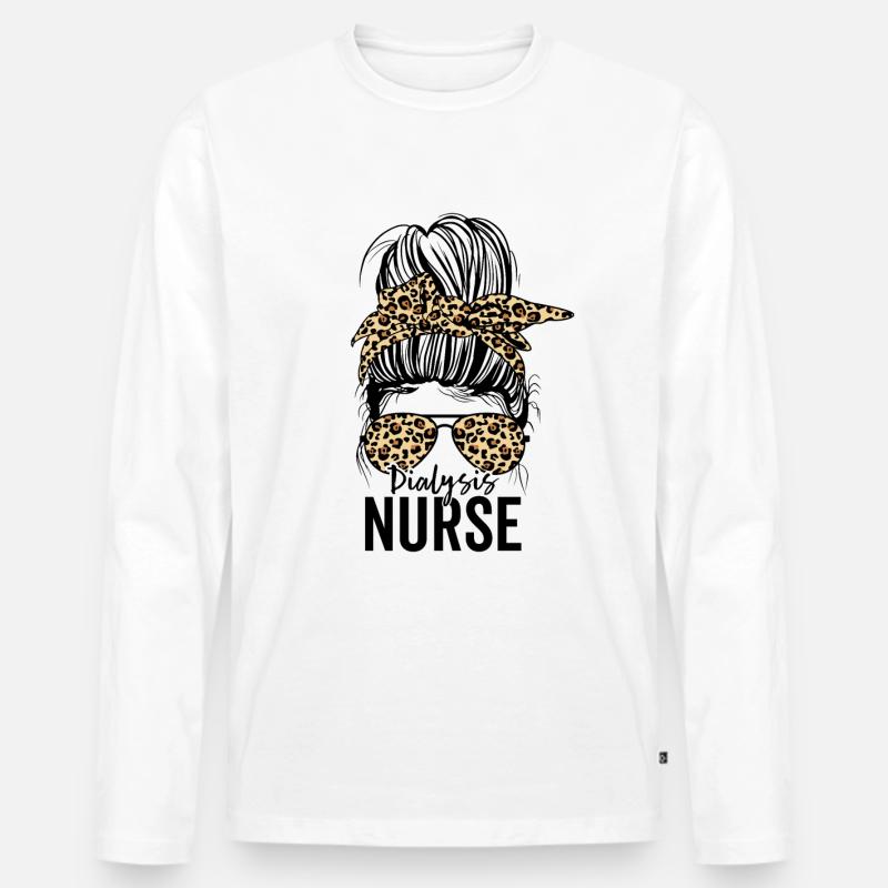 Lustige Dialyseschwester Nephrologie Messy Bun - Männer Premium Bio Langarmshirt - Weiß