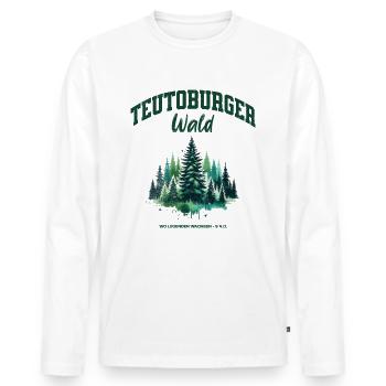 Teutoburger Wald Herrmansweg Natur Wandern Shirt - Männer Premium Bio Langarmshirt - Weiß - Vorne - Nico (187cm)