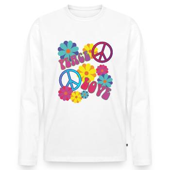 058 - love peace hippie flower power - Männer Premium Bio Langarmshirt - Weiß - Vorne - Nico (187cm)