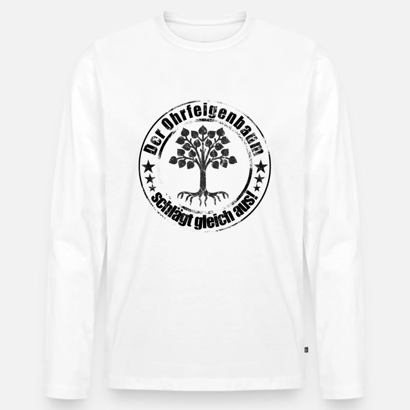 Ohrfeige Lustiges TShirt Ohrfeigenbaum - Männer Premium Bio Langarmshirt - Weiß