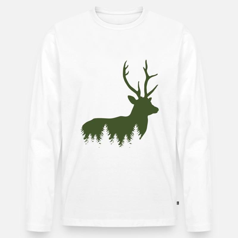 Jäger Bergsteiger Wanderer Hirsch - Männer Premium Bio Langarmshirt - Weiß