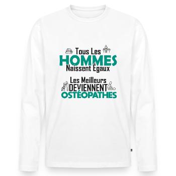 Ostéopathe / Cadeau Homme / Ostéopathie - T-shirt manches longues Premium bio Homme - blanc - Devant - Nico (187cm)