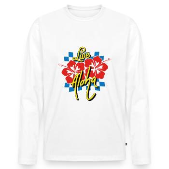 Hawaii Live Aloha Summer Vibe Dire Rétro - T-shirt manches longues Premium bio Homme - blanc - Devant - Nico (187cm)