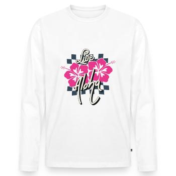 Hawaii Live Aloha Summer Vibe Dire Rétro - T-shirt manches longues Premium bio Homme - blanc - Devant - Nico (187cm)