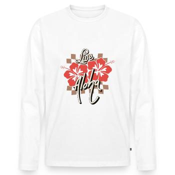 Hawaii Live Aloha Summer Vibe Dire Rétro - T-shirt manches longues Premium bio Homme - blanc - Devant - Nico (187cm)