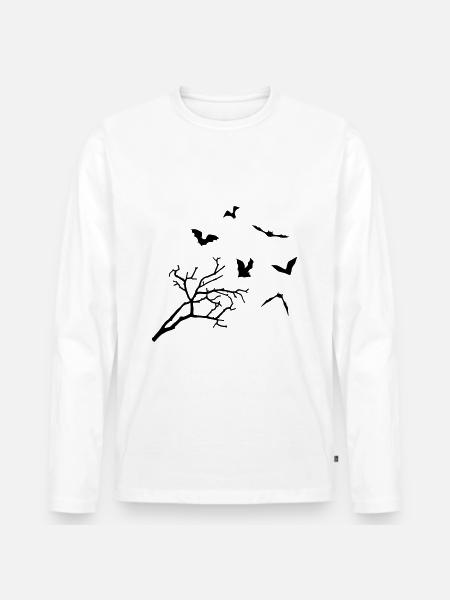 Fledermäuse und Baum, Fledermaus - Männer Premium Bio Langarmshirt - Weiß