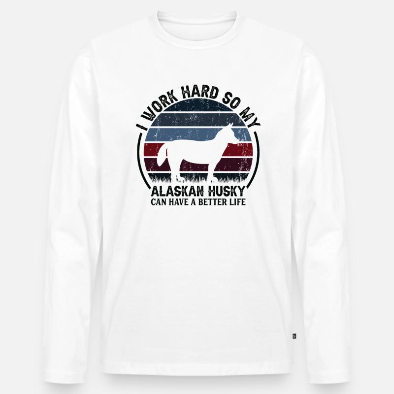 Arbeite Hart - Retro Alaskan Husky - Männer Premium Bio Langarmshirt - Weiß