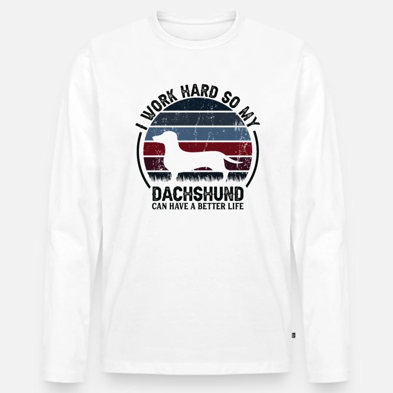 Arbeiten Sie Hart - Retro Dachshund - Männer Premium Bio Langarmshirt - Weiß