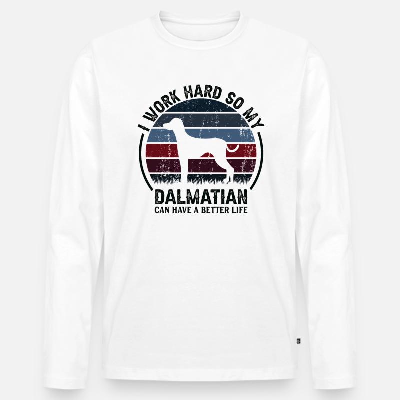 Arbeiten Hart - Retro Dalmatianer - Männer Premium Bio Langarmshirt - Weiß