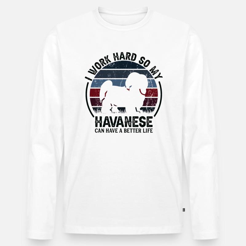 Hart Arbeiten - Retro Havanese - Männer Premium Bio Langarmshirt - Weiß