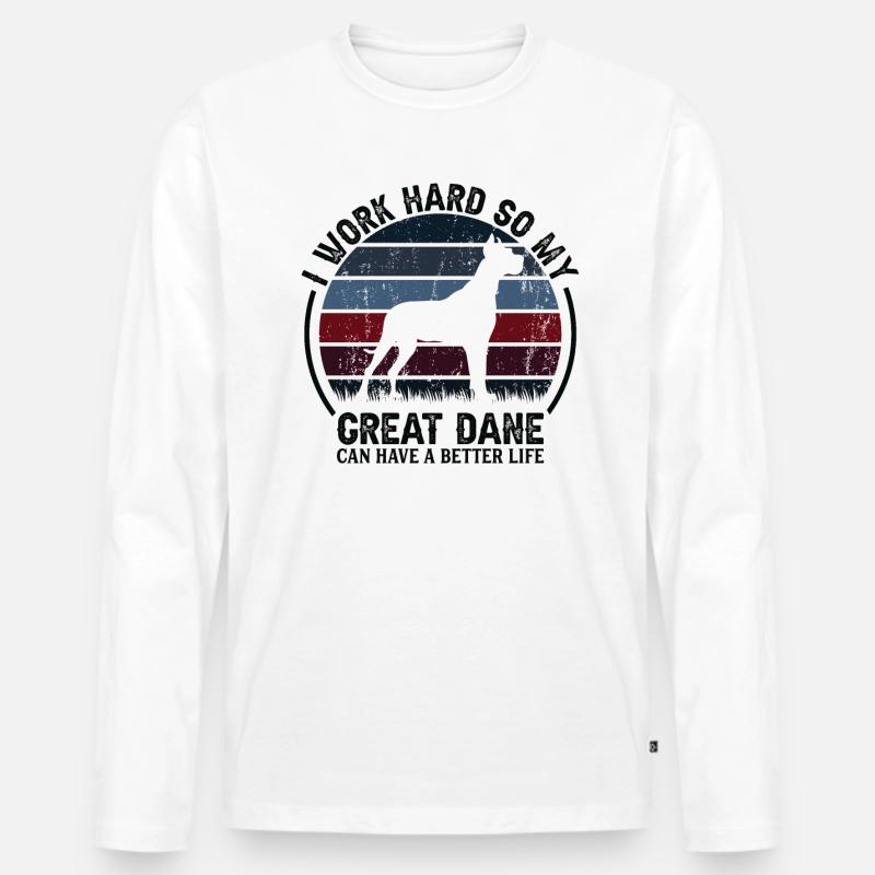 Arbeite Hart - Retro Großartige Dane - Männer Premium Bio Langarmshirt - Weiß