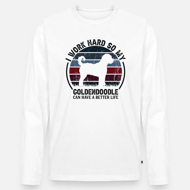 Arbeit Hart Arbeiten - Retro Goldendoodle - Männer Premium Bio Langarmshirt - Weiß