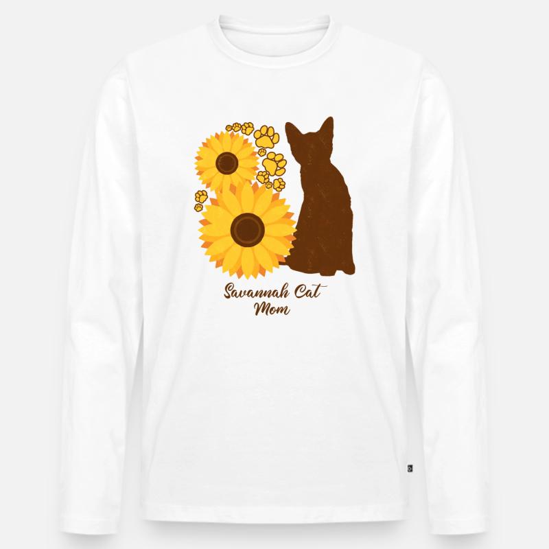 Sonnenblumenmutter - Savannah Cat - Männer Premium Bio Langarmshirt - Weiß
