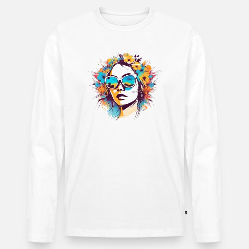 Bunte Blumenfrau - Männer Premium Bio Langarmshirt - Weiß
