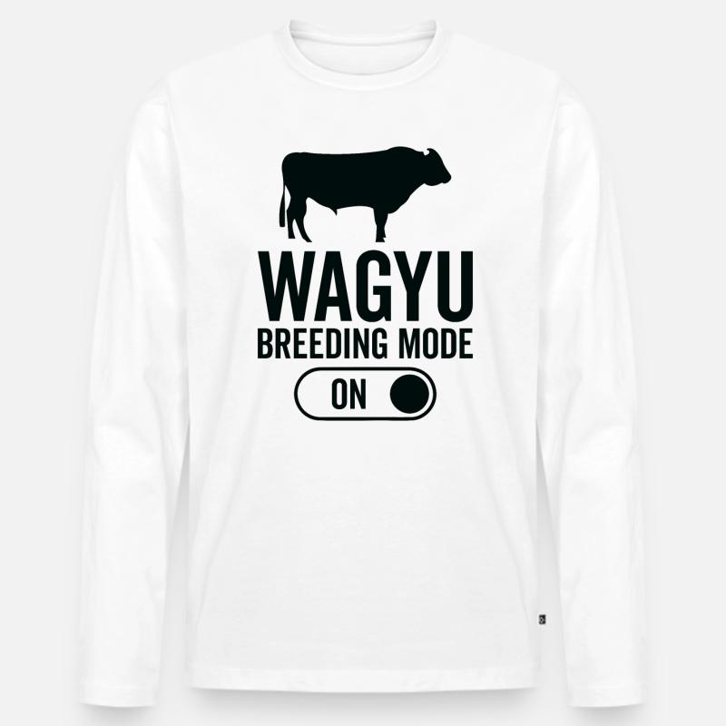 Kuhzuchtmodus Auf - Wagyu - Männer Premium Bio Langarmshirt - Weiß