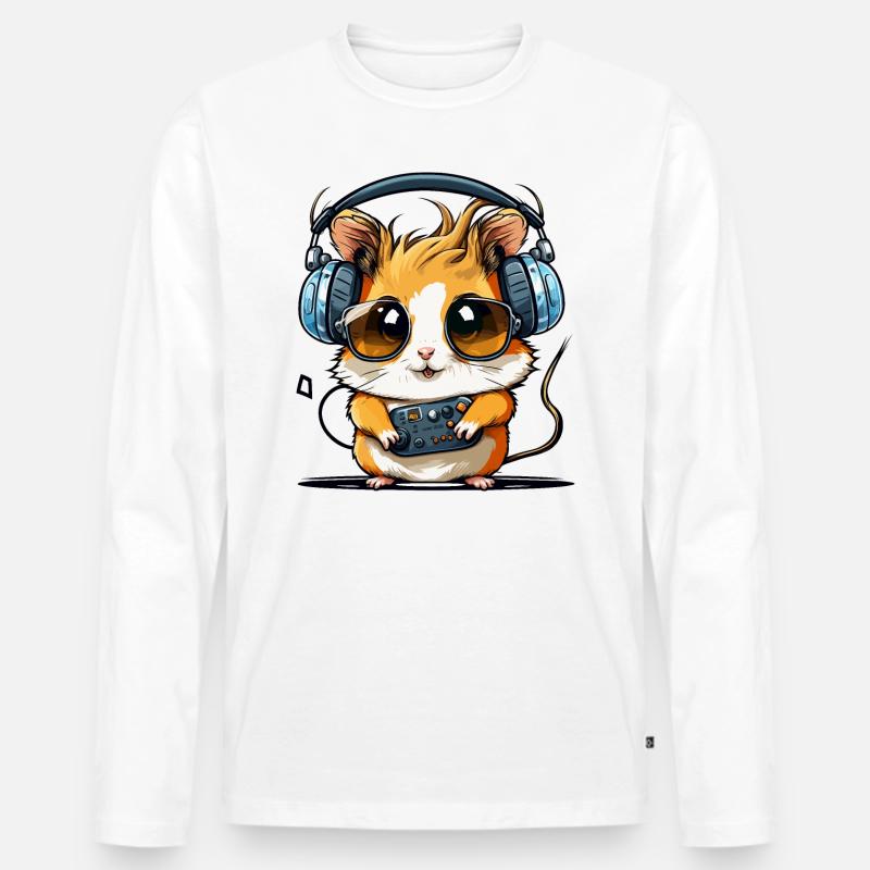 Hamster Beats - Männer Premium Bio Langarmshirt - Weiß
