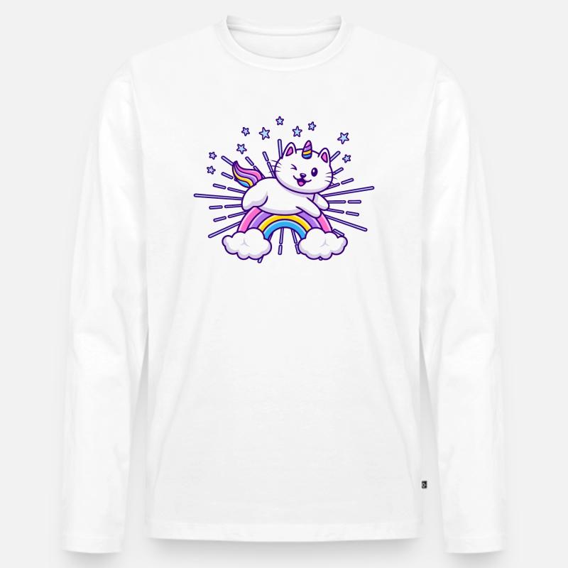Katzen Einhorn - Männer Premium Bio Langarmshirt - Weiß