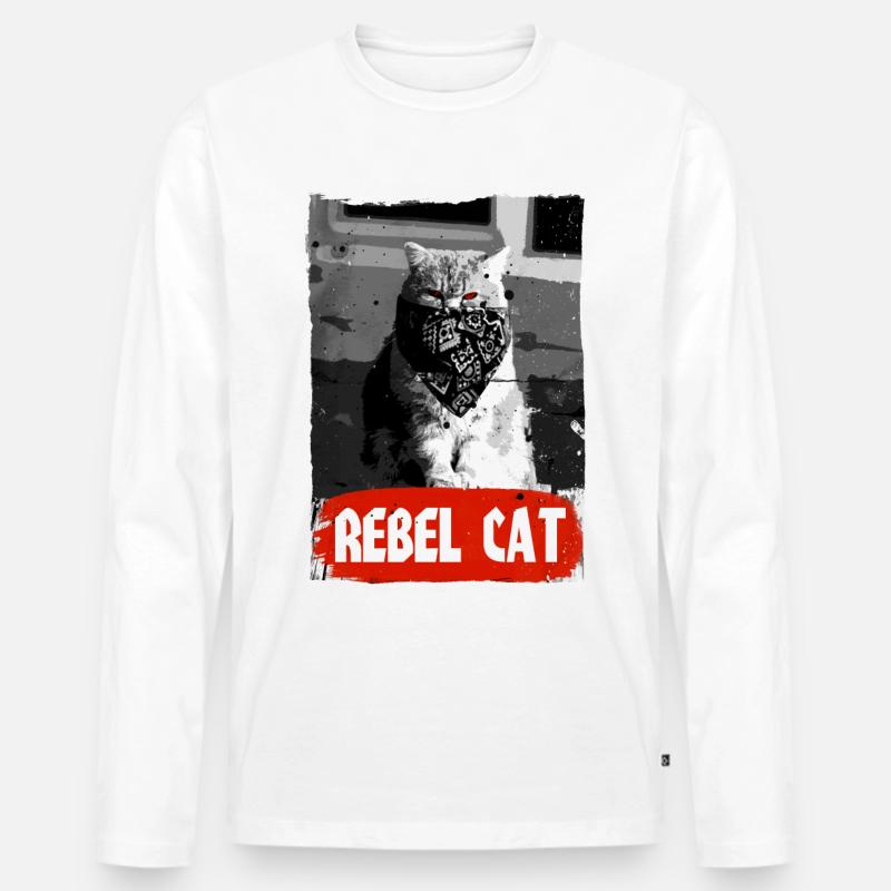 Rebel Cat - Grumpy Cat - Katze - Männer Premium Bio Langarmshirt - Weiß