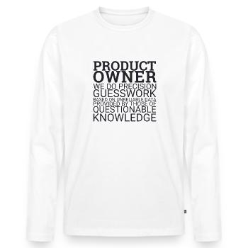 "Product Owner Guesswork | "Scrum Master"" - Männer Premium Bio Langarmshirt - Weiß - Vorne - Nico (187cm)
