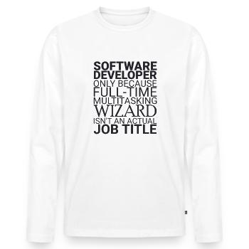 "Software Developer Wizard | Programmierer" - Männer Premium Bio Langarmshirt - Weiß - Vorne - Nico (187cm)