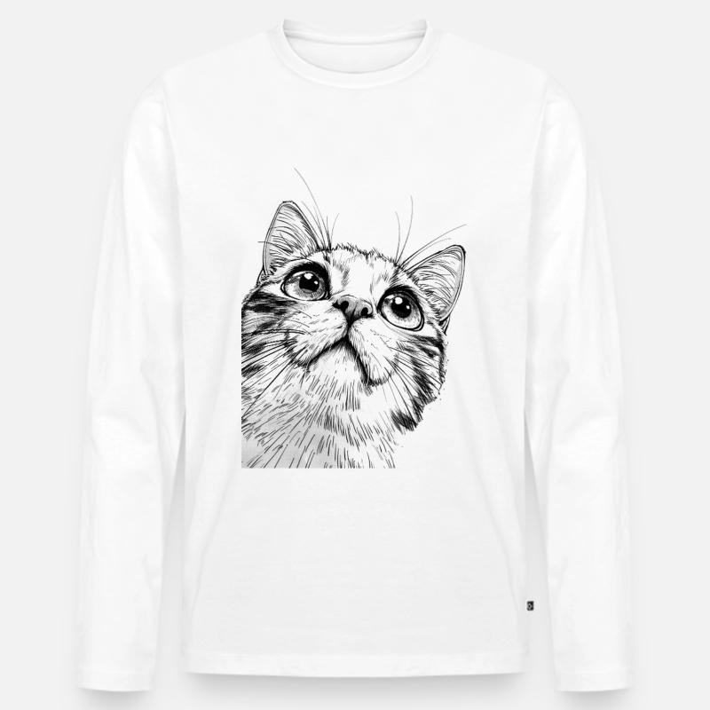 Schwarz-Weiß Mickey Katze - Männer Premium Bio Langarmshirt - Weiß