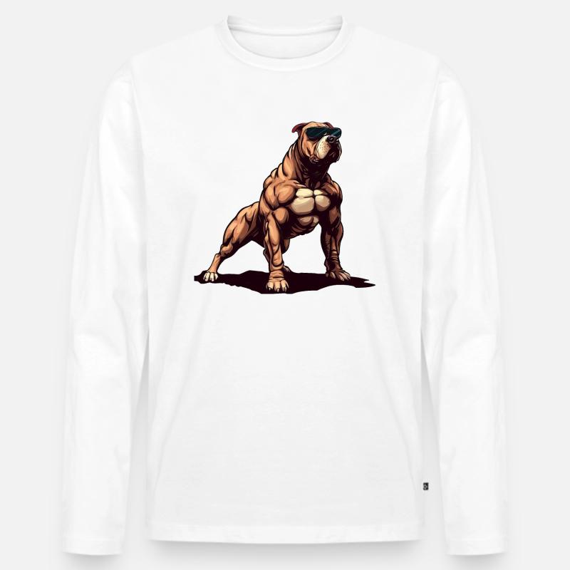 Pitbull Der Held - Männer Premium Bio Langarmshirt - Weiß