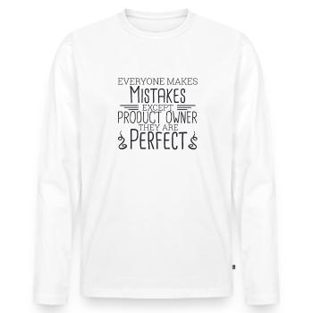 « Product Owner Perfect | » Scrum Master" » - T-shirt manches longues Premium bio Homme - blanc - Devant - Nico (187cm)