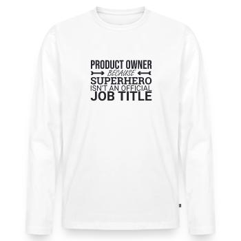 "Product Owner Superhero | " Scrum Master"" - Men's Premium Organic Long Sleeve Shirt - white - Front - Nico (187cm)